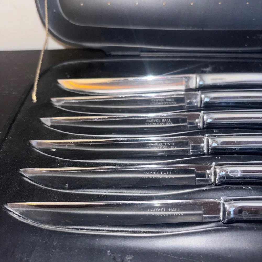 Carvel Hall Steak Knife Set | 6 Piece Vintage MCM Stainless Steel USA‎ with Case